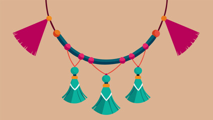 Wall Mural - A plain necklace is revamped into a long bohemianinspired dd necklace complete with tassels and bold colors.. Vector illustration