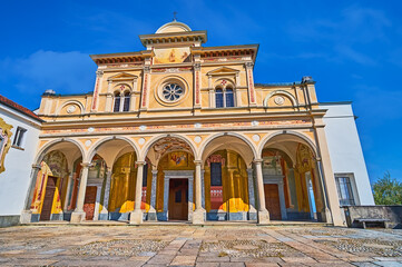 Canvas Print - The frescoed Santa Maria Assunta Church of Madonna del Sasso Sanctuary, Orselina, Switzerland