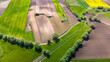 Colorful agriculture farmland and crop fields. Aerial drone view