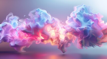 Wall Mural - abstract organic cloud-shaped form with varying pastel-colored lights, rendered in 3d with detailed,