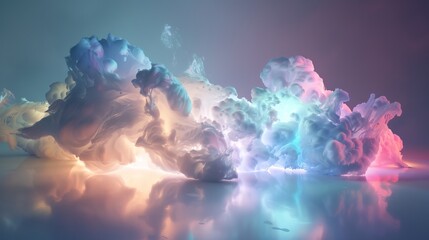 Wall Mural - abstract organic cloud-shaped form with varying pastel-colored lights, rendered in 3d with detailed,