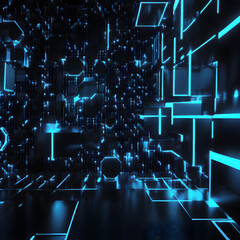 Canvas Print - Futuristic Neon Blue Digital Landscape in 3D Perspective