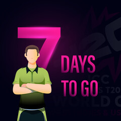 Sticker - Cricket Match to Start from 7 Days Left Based Poster Design with Ireland Cricketer Player Character on Dark Background.