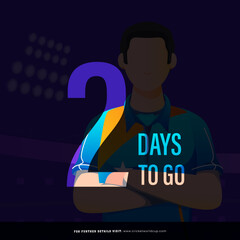 Poster - T20 cricket match to start from 2 days left based poster design with India cricketer player character in national jersey.