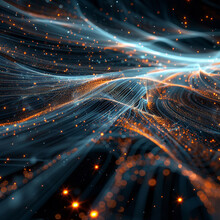A Visualization Of High-speed Digital Communication With Threads Of Midnight Blue And Pumpkin Orange Weaving Through Space.