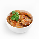 Fototapeta Boho - Guo bao rou, pork in sweet and sour sauce, Chinese cuisine, Harbin dish. On a white background, isolate