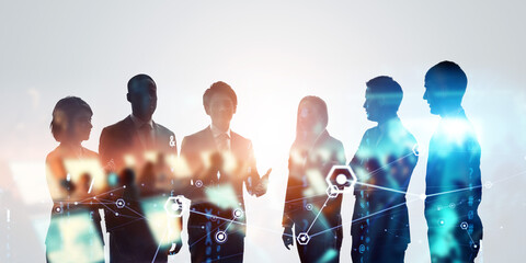 Aufkleber - Group of multinational businesspeople and communication network concept. Wide angle visual for banners or advertisements.