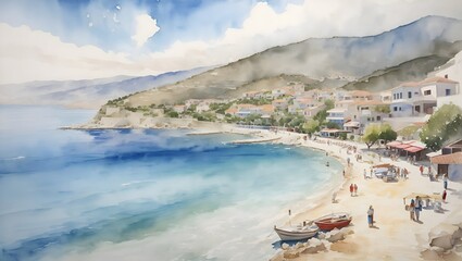 Himare Albania Country Landscape Illustration Art