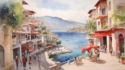 Sarande Albania Country Landscape Illustration Art