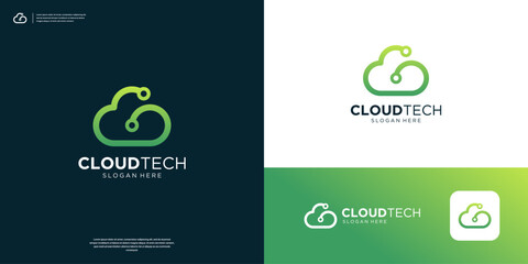 Poster - Circuit cloud tech logo design template.