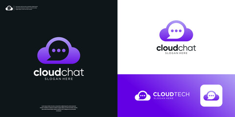 Wall Mural - Simple cloud with talk chat symbol for business consulting logo design.