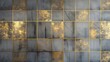 Grey grunge stone texture and golden squares abstract geometric background. Generative AI