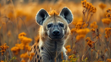 close-up portrait of a hyena in the wild