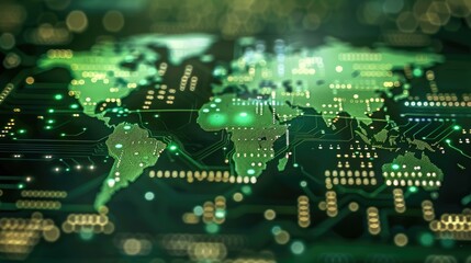 Poster - 3D circuit board with digital world map