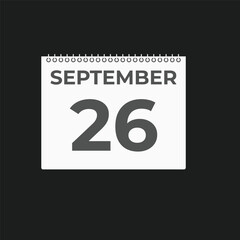 Wall Mural - September  26 calendar reminder. 26 September  daily calendar icon template. Calendar 26 September  icon Design template. Vector illustration
