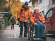 © Some - Social worker caring for an elderly person sitting in a wheelchair. Volunteer young people help elderly people. Concepts of caring for the elderly, sick or disabled.