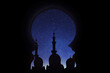 Night mosque silhouette on the starry sky. Ramadan. Muslim religion