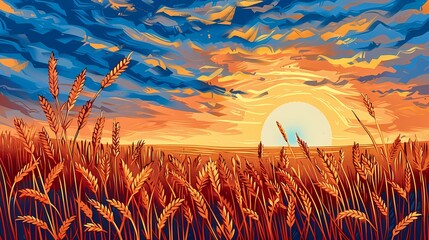 golden wheat field illustration poster background