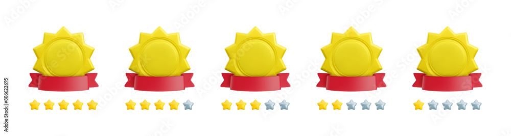 Vector cartoon 3d feedback rating concept. Set of gold empty badge ...