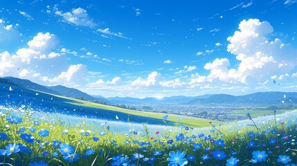 Wall Mural - ネモフィラの花の風景6