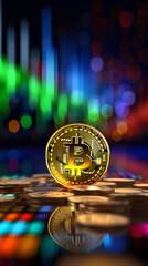 Wall Mural - Golden Bitcoin on digital background