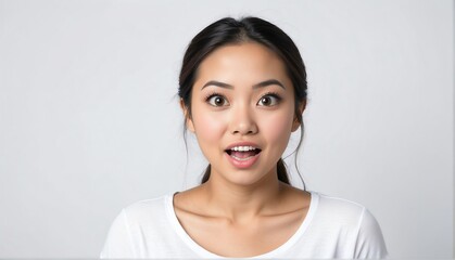 Poster - beautiful filipina woman suprised amazed expression on plain white background from Generative AI