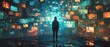 © Seksan - A creative depiction of multiple screens displaying social media feeds, news, and messages around a person, visualizing the overload of digital information