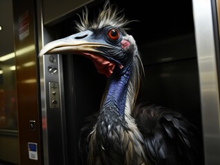 Poster - close-up of a colorful exotic bird with striking features