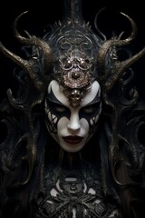 Wall Mural - Ornate Demonic Mask with Horns and Dark Makeup