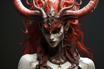 Wall Mural - Demonic fantasy creature with horns and red hair