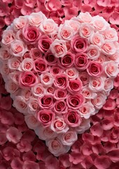 Poster - heart-shaped arrangement of pink roses