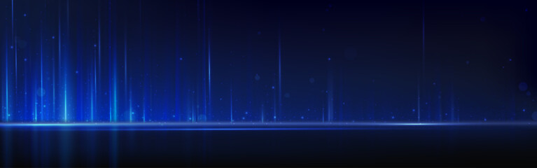 Wall Mural - blue light lines and sparkles on black background. vector realistic illustration of vertical neon ra