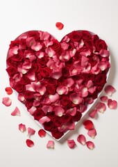 Poster - heart-shaped arrangement of red roses and petals