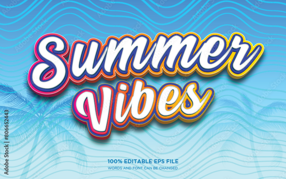 Summer vibes 3D editable text style effect Stock Vector | Adobe Stock