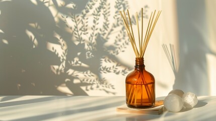 Elegant wooden aroma diffuser with black reed sticks
