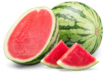 Wall Mural - Seedless watermelon and water melon slices isolated on white background. Clipping path.