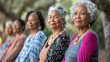 © AdriFerrer - A group of women are sitting in a park, smiling and posing for a photo
