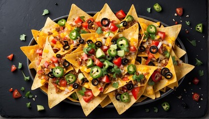 nachos on plain black background from Generative AI