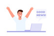 People getting good news concept, positive information from phone. Flat vector illustration