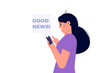 People getting good news concept, positive information from phone. Flat vector illustration