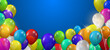 The background of a horizontal vector banner with confetti 3d colorful balloons with a place for your text and an inscription.