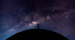 Panorama blue night sky milky way and star on dark background.Universe filled, nebula and galaxy with noise and grain.Photo by long exposure and select