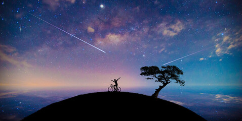 Wall Mural - night, astronomy, star, background, blue, space, comet, galaxy, sky, universe, science, astrology, n