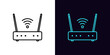Outline wifi router icon, with editable stroke. Wifi router with antennas and wave signal. Wireless internet, mobile hotspot, modem with wifi network, internet connection. Vector icon