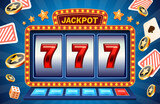 Fototapeta  - Casino 777 banner slots machine winner, jackpot fortune of luck. Vector illustration