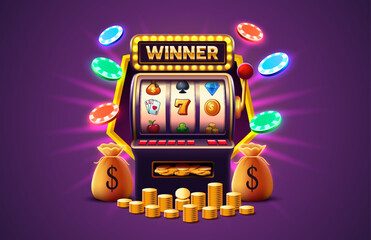 Wall Mural - Casino 777 banner slots machine winner, jackpot fortune of luck. Vector illustration