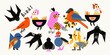 Cute collection of 12 different birds in flat style. Vector set of design elements for print, illustration, postcards