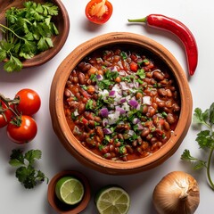 Wall Mural - A bowl filled with Frijoles Charros and assorted vegetables on a table