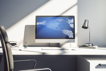 Wall Mural - Digital America map on modern laptop screen, international trading concept. 3D Rendering