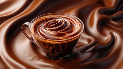 Wall Mural - Abstract coffee cream swirls in rich chocolate and caramel on clear glass.